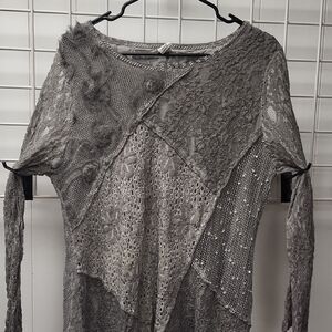 BOHO GREY LACE LINED TOP, XL